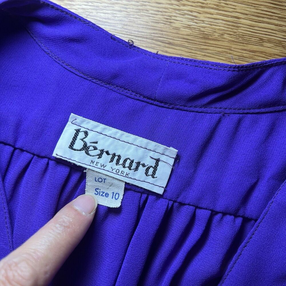 Vtg 80S Bernard New York V Neck Purple Chiffon Midi Dress Belted Retro Sz 10 - Picture 5 of 9